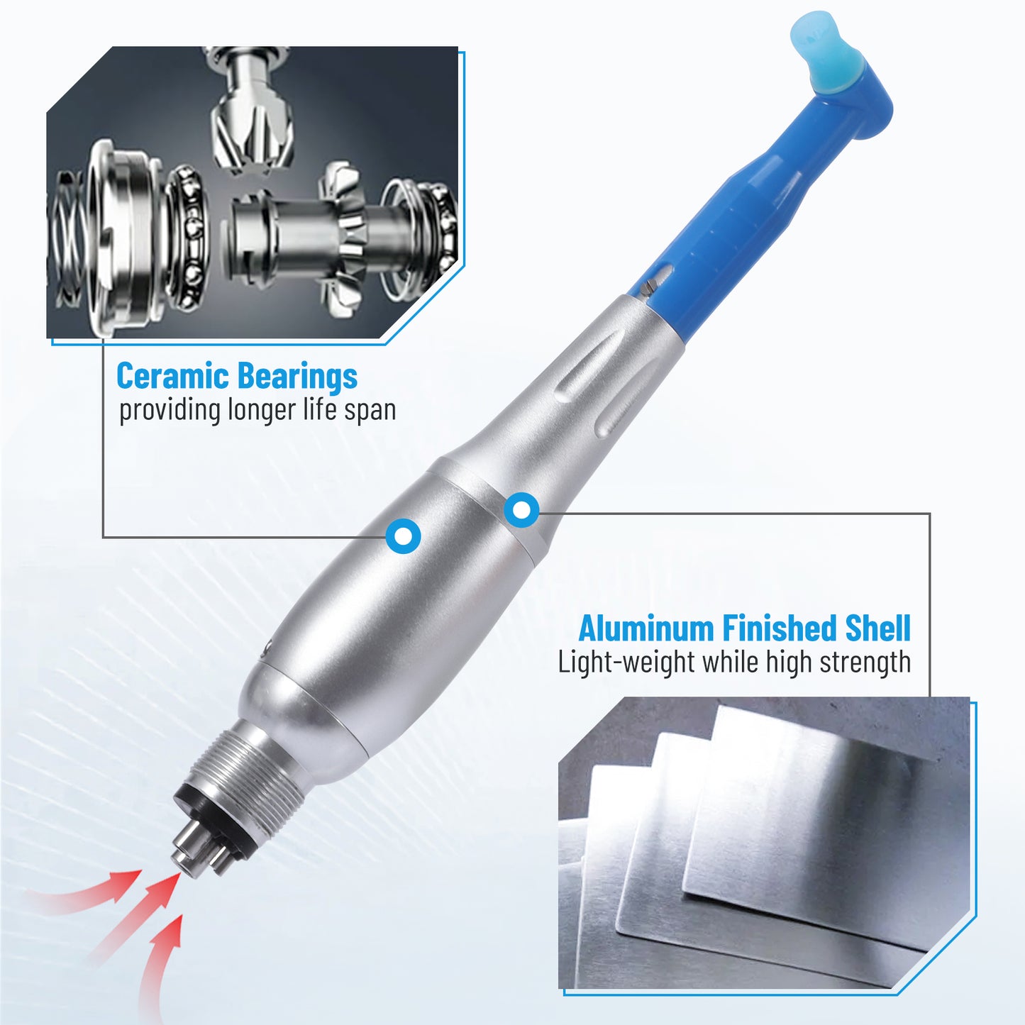 4E's USA Hygiene Handpiece: Prophy Angle Air Motor & Dental Handpiece, 4:1 Reduction, 2500-3500 RPM & 4 Holes Connection, 510(K) Approved