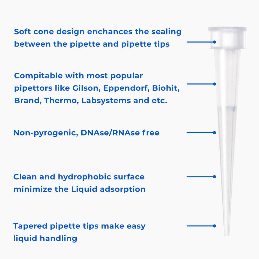 features 10µl pipette tips fluiend01 for liquid handling